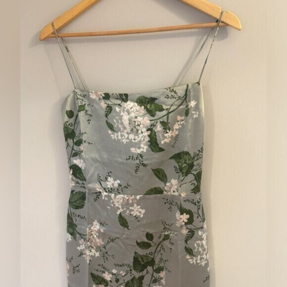NEW Reformation Frankie Long Silk Dress in Tea Garden Green Floral | size 6 - Picture 8 of 12